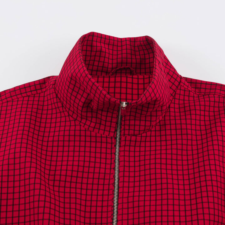 Women Oversize Boxy Bomber Jacket with Stand-Up Collar, Checkered Pattern and Elastic Hem Mune Fashion