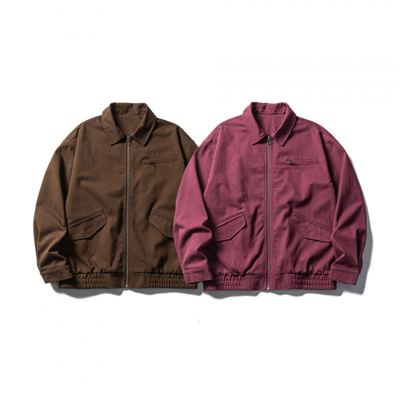 Men's Boxy Workwear Jacket with Full-Length Zipper, Flap Pockets and Elastic Waistband Mune Fashion