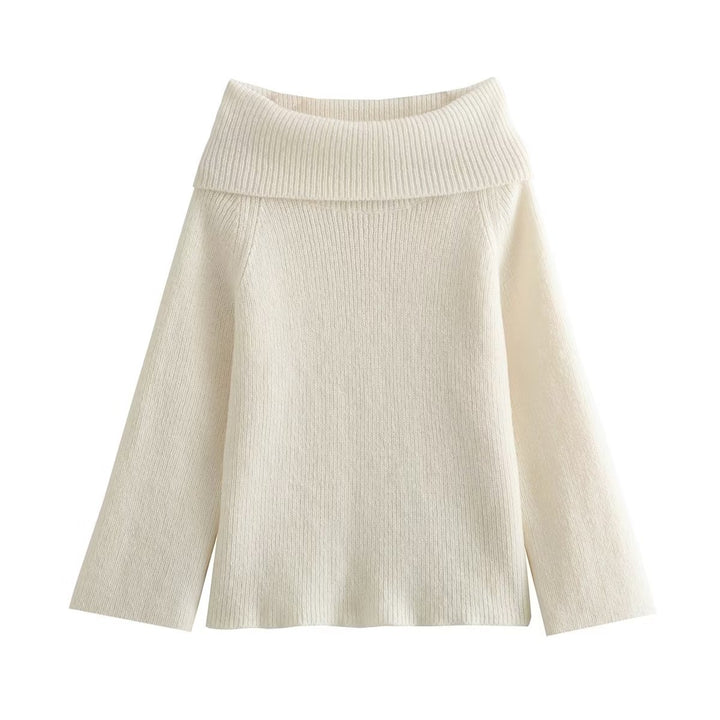 Women Oversized Off-Shoulder Ribbed Knit Sweater with Large Turn-Down Collar Mune Fashion