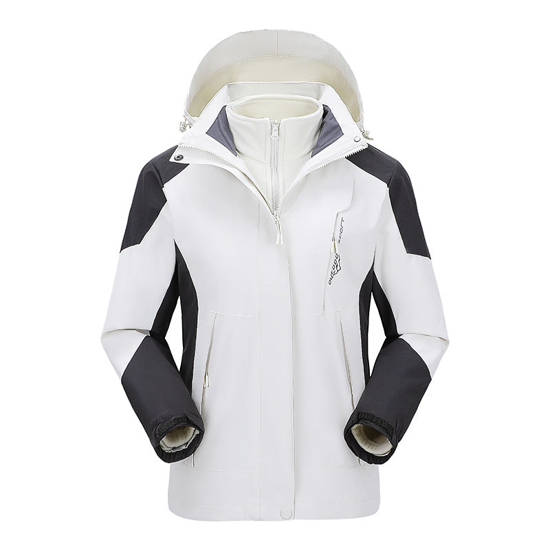 Women's two-layer outdoor jacket with detachable fleece inner jacket and adjustable hood Mune Fashion