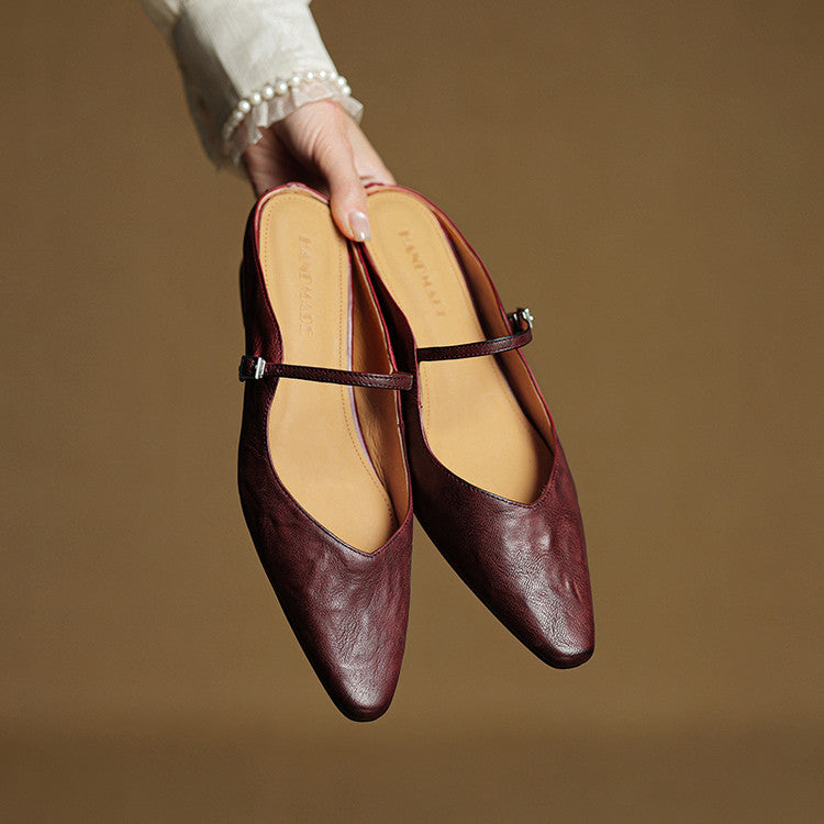 Women Genuine Leather Slip-On Mules