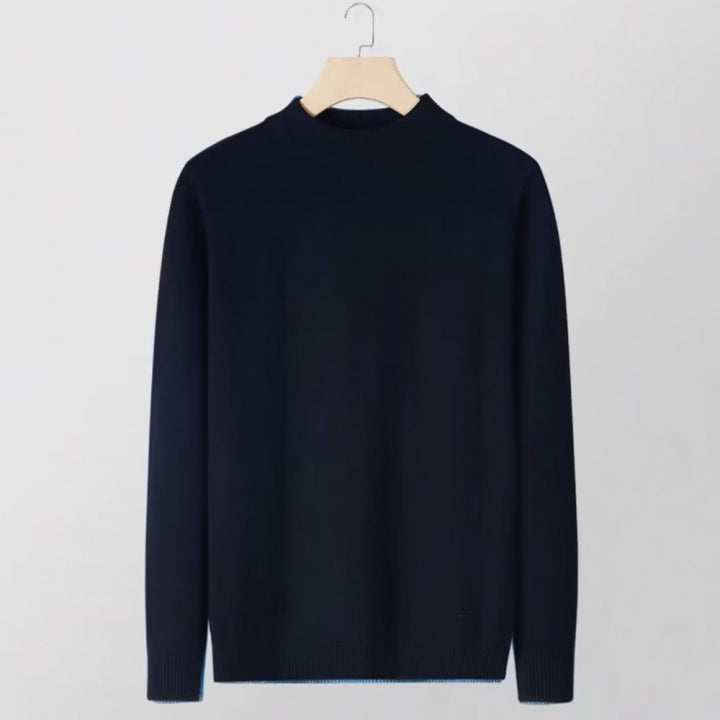 Women's fine knit stand collar pullover made of cotton blend with ribbed cuffs Mune Fashion