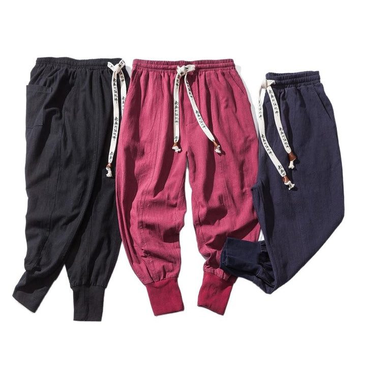 Men's wide harem pants with elastic waistband, drawstring, deep crotch, and ribbed cuffs Mune Fashion