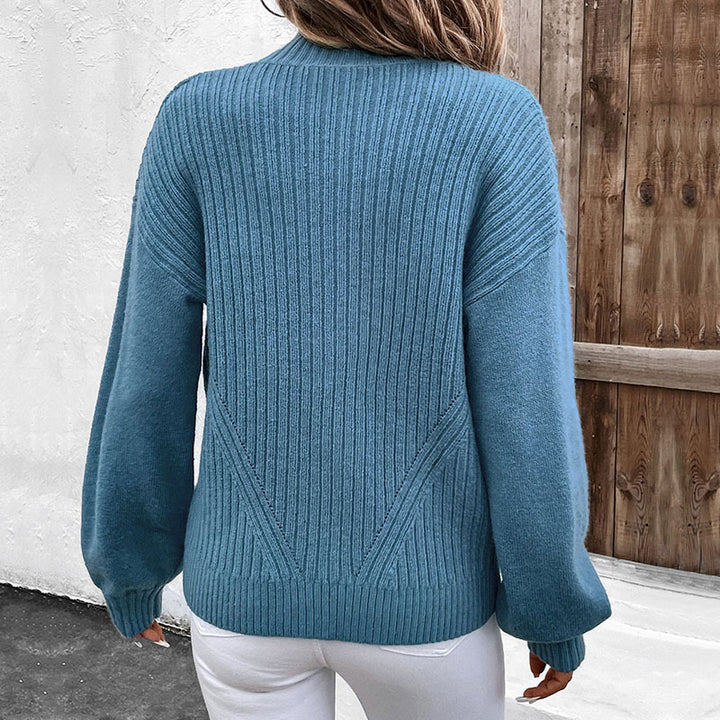 Ladies Elegant Cardigan with Stand-up Collar and Zipper Mune Fashion