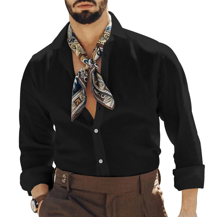Men's casual resort shirt with deep V-neck, roll-up sleeves, and fine texture Mune Fashion