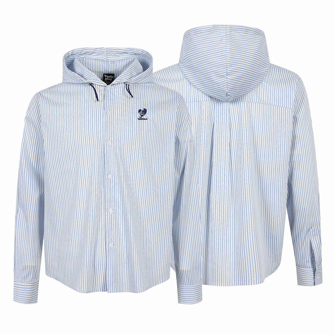 Unisex Striped Hooded Shirt in Overshirt Style with Concealed Button Placket and Logo Embroidery Mune Fashion