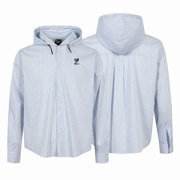 Unisex Striped Hooded Shirt in Overshirt Style with Concealed Button Placket and Logo Embroidery Mune Fashion