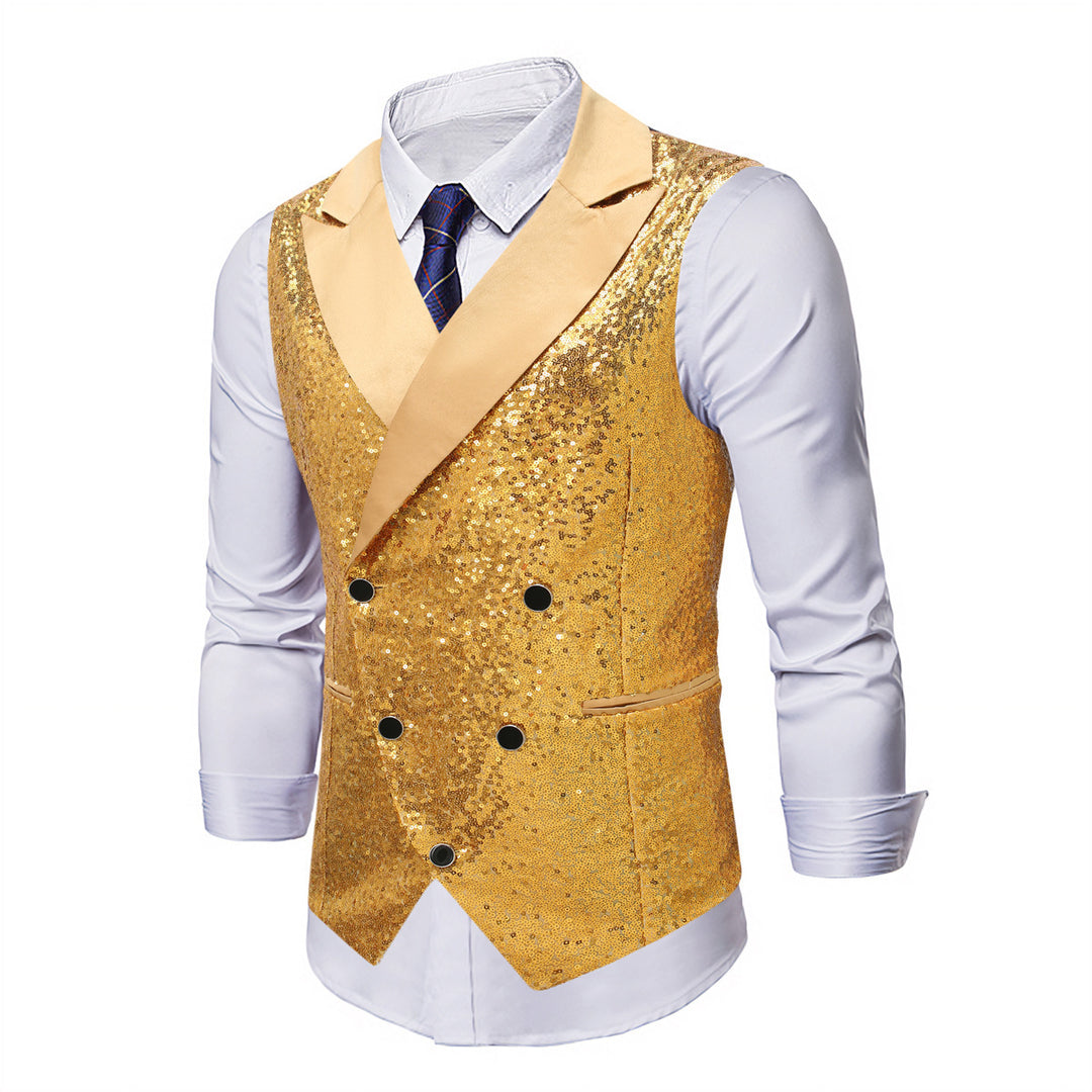 Men's sequin vest with shawl collar and double-breasted Mune Fashion