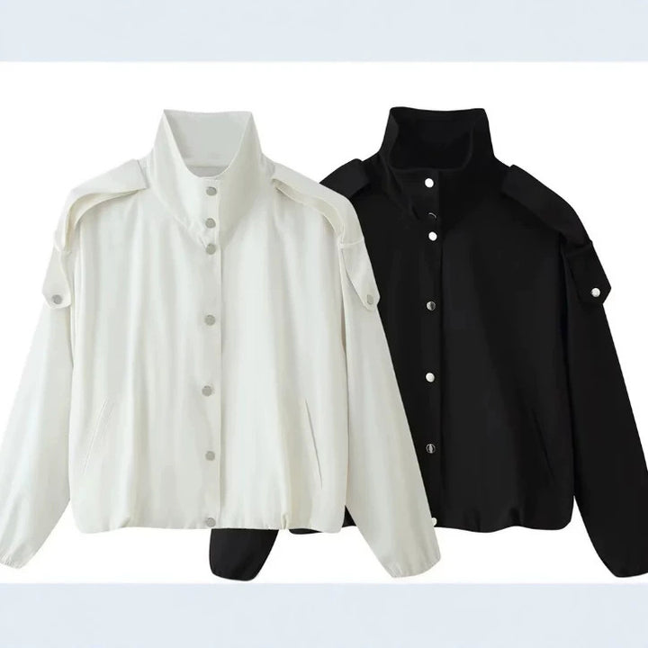 Women’s short-cut boxy blouson with high stand-up collar and dropped shoulders Mune Fashion