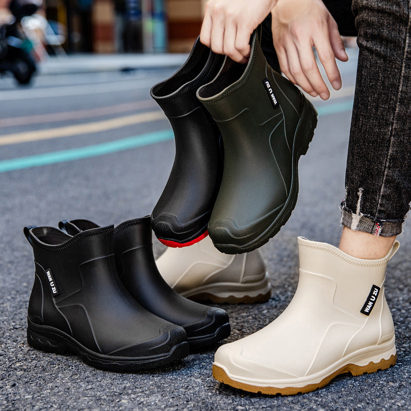 Men's Slip-On Ankle Rubber Boots with Shock-Absorbing Lightweight Sole and Grippy Profile Sole Mune Fashion