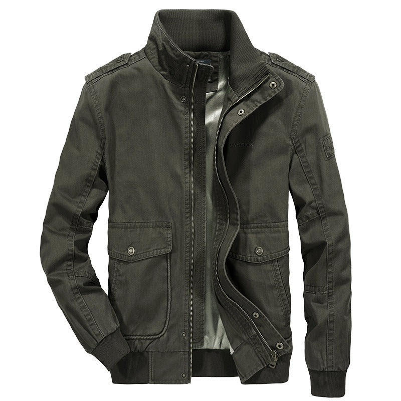 Men's Vintage Canvas Blouson with high closing stand-up collar and mounted flap pockets Mune Fashion