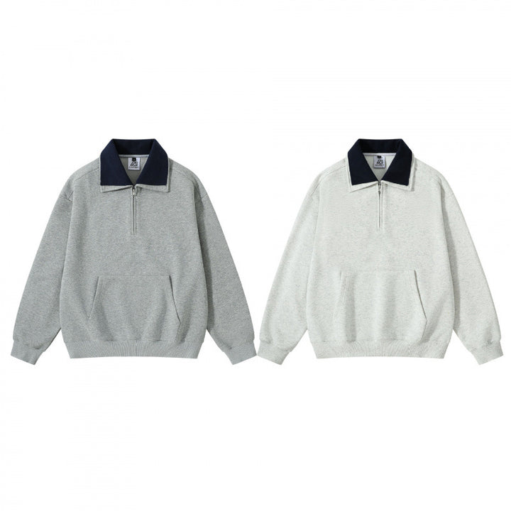 Unisex Oversize Half-zip Sweatshirt with contrasting Kent collar, kangaroo pocket, and ribbed cuffs Mune Fashion
