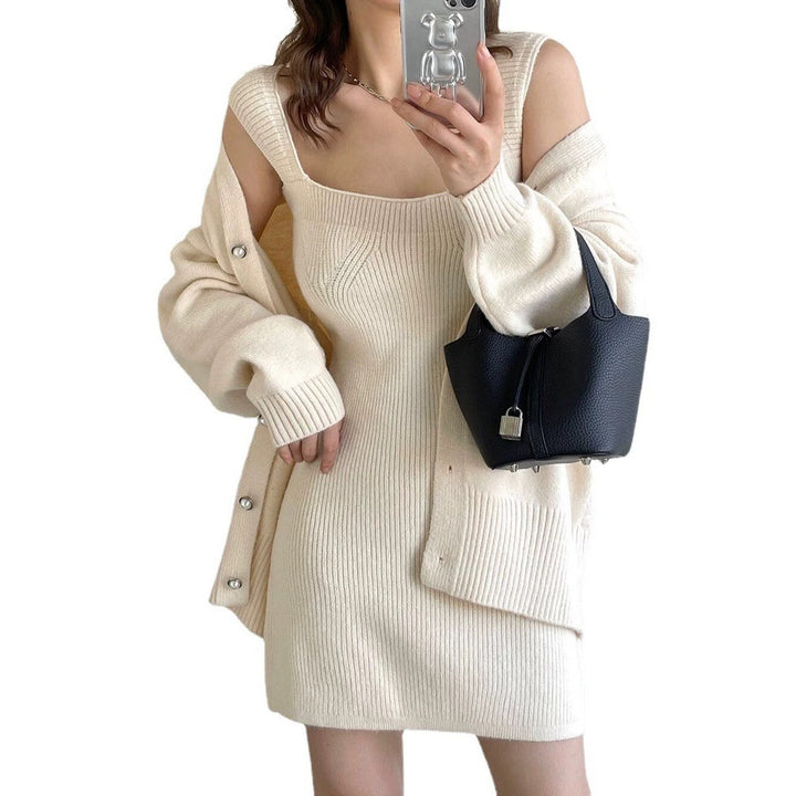 Women's knitted dress with open knit cardigan Mune Fashion