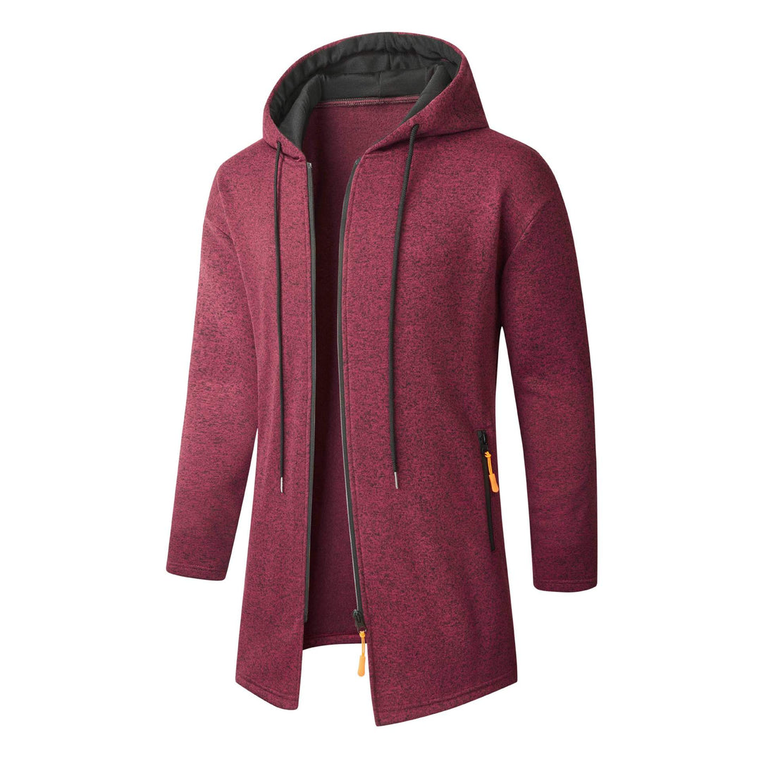 Men's Long Knit Coat with Hood, Continuous Zipper & Soft Fleece Lining Mune Fashion