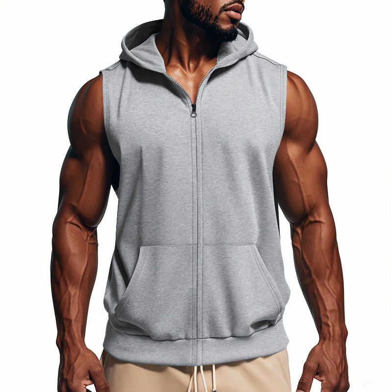 Men's muscle-fit training hoodie vest with zipper and kangaroo pocket Mune Fashion