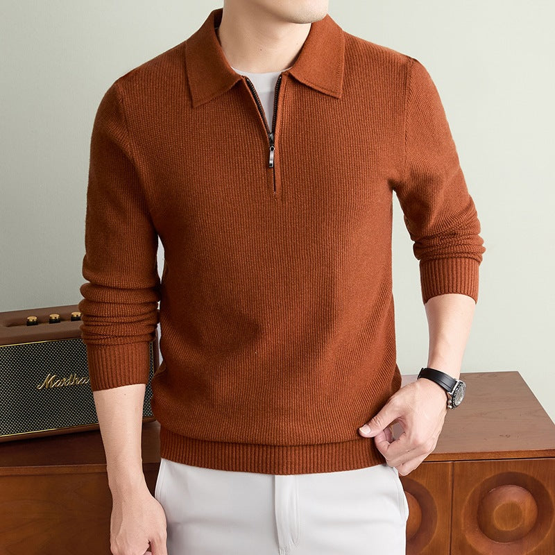 Men's Fine Knit Half-Zip Polo with Shirt Collar and Fine Rib Structure Mune Fashion