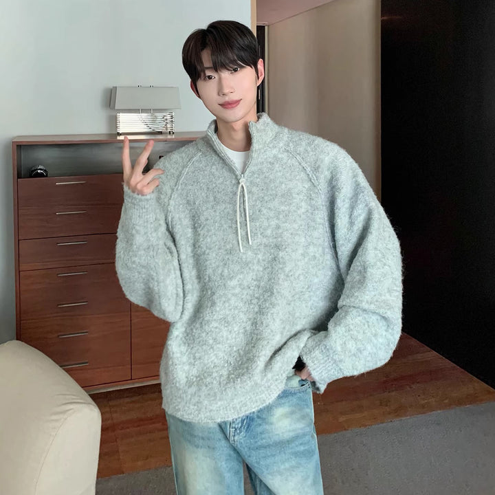 Men's Comfortable Chunky Knit Sweater with Half Zipper Mune Fashion