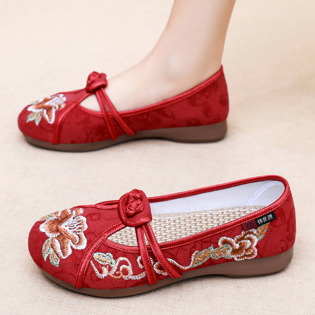 Women's nan embroidered Mary Jane slippers with Chinese knot closure and orthopedic comfort sole Mune Fashion