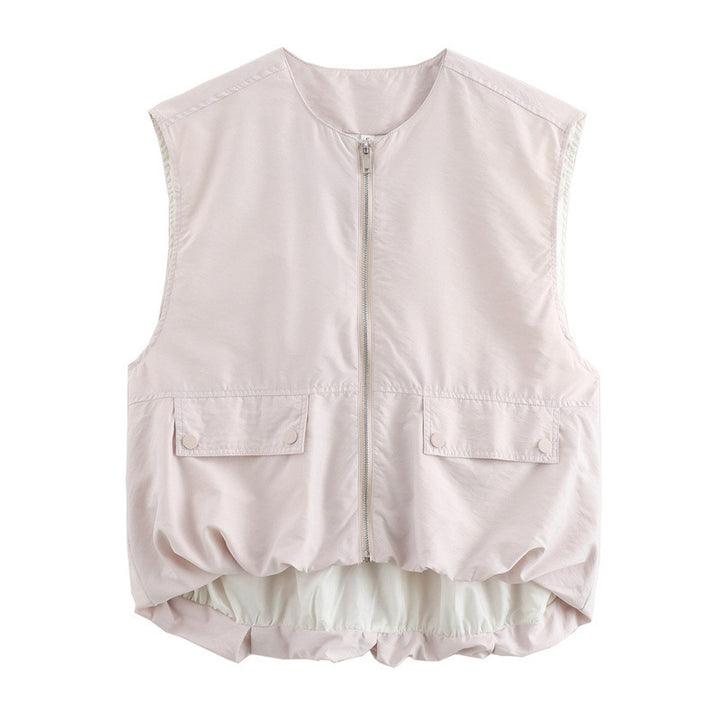 Women's light Travel-Utility vest with full zip, patch snap-button pockets and elastic high-low hem Mune Fashion