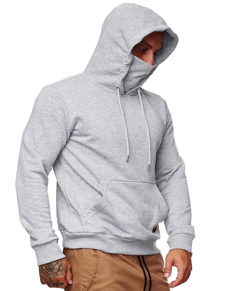 Men's hoodie with integrated tube collar face mask, kangaroo pocket and ribbed cuffs Mune Fashion