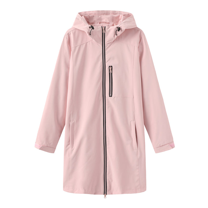 Women's long slim functional rain jacket with full-length zipper, chest zip pocket, and velcro cuffs Mune Fashion