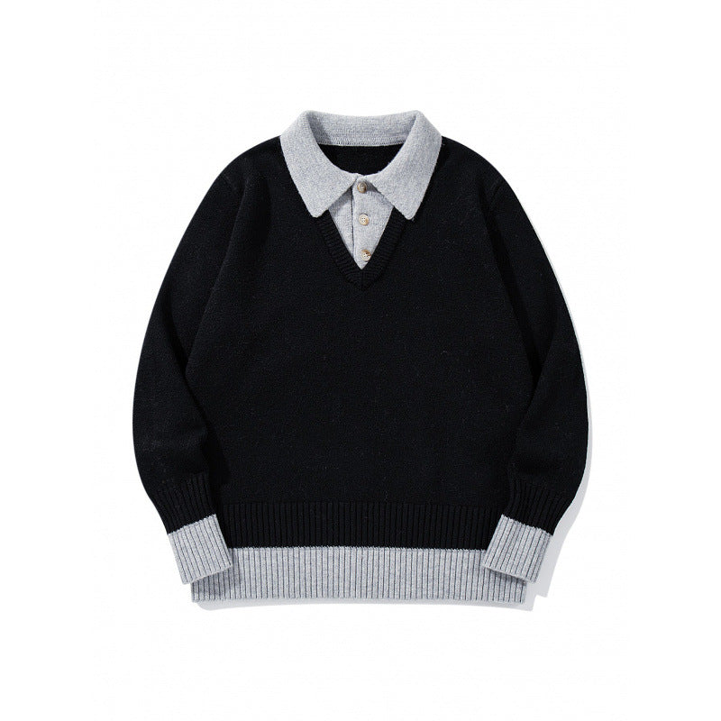Men's Oversized Fine Knit Polo with Contrast Trim Shirt Collar and Ribbed Cuffs Mune Fashion