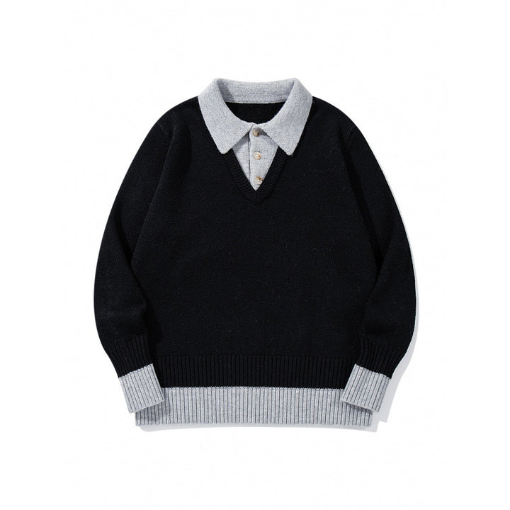 Men's Oversized Fine Knit Polo with Contrast Trim Shirt Collar and Ribbed Cuffs Mune Fashion