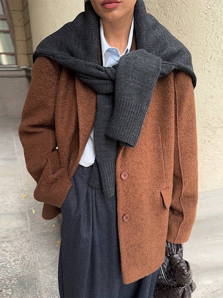 Women Boxy Wool Blend Short Coat with Textured Surface, Notched Collar & Flap Pockets Mune Fashion