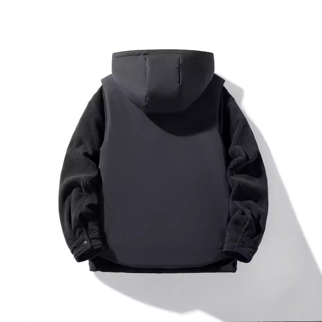 Men's Warm Outdoor Hooded Jacket with Fleece Inner Layer and Multifunction Pockets Mune Fashion