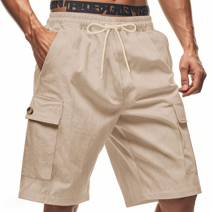 Men's casual utility bermuda with fine ribbed texture, elastic drawstring, and flap pockets Mune Fashion
