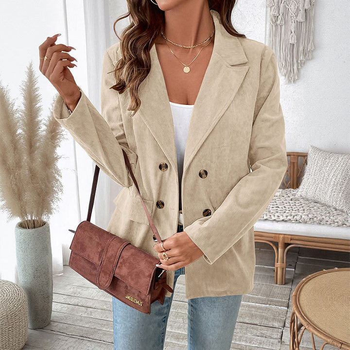 Ladies Elegant Cord Blazer with Double Button Closure Mune Fashion