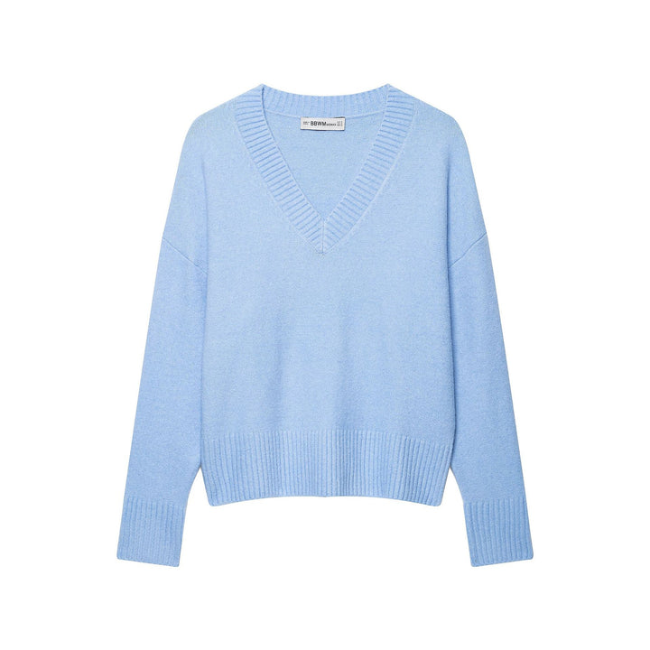 Women Soft V-Neck Knit Sweater in Oversized Cropped Look with Wide Ribbed Hem Mune Fashion