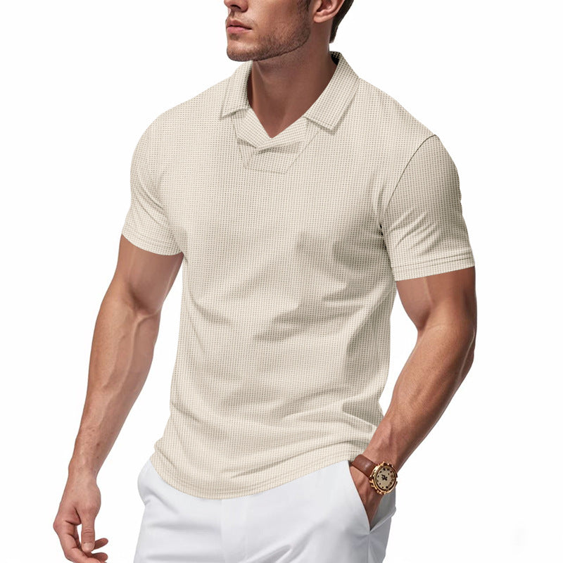 Men's structured short-sleeve polo with open V-neck and close-fitting cut Mune Fashion