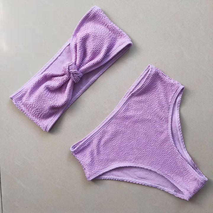 Women's bikini set with textured surface and fashionable knot Mune Fashion