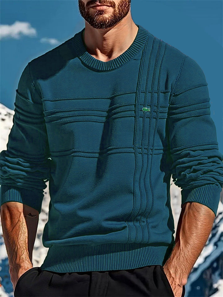 Men's structured round neck sweater made of cotton blend Slim Fit with relief stripes and ribbed cuffs Mune Fashion