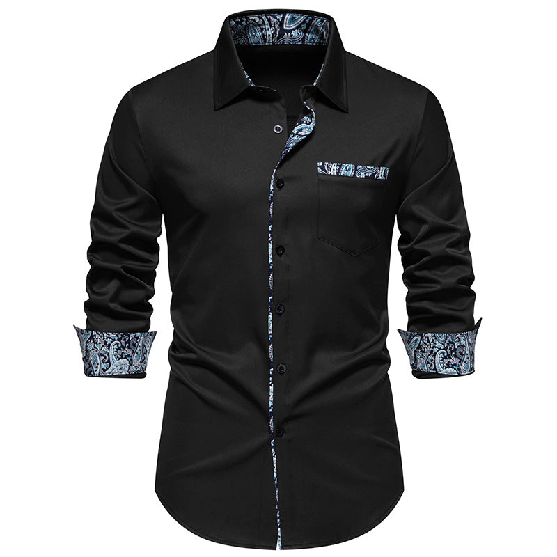 Men's elegant slim-fit shirt with paisley contrast trim on collar band, cuffs, and breast pocket Mune Fashion