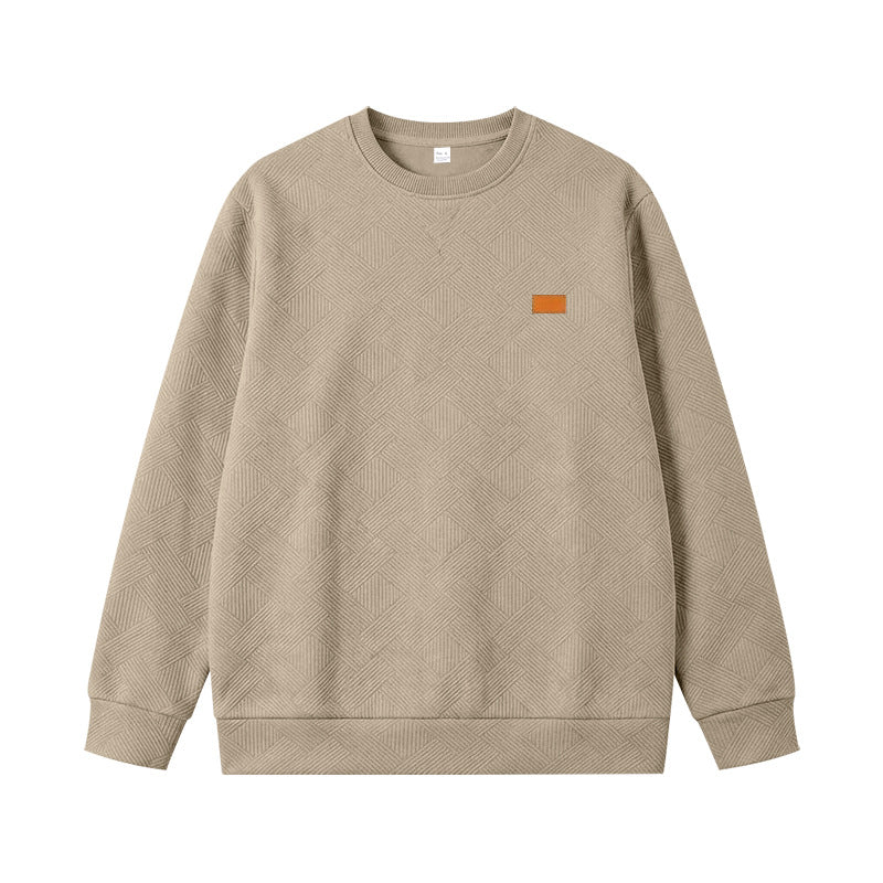 Unisex Textured Cotton Crewneck Sweatshirt with Diamond Structure and Leather Patch Mune Fashion