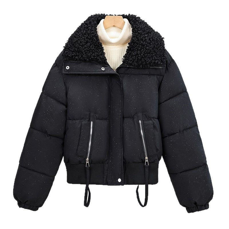 Women's cropped puffer jacket with teddy collar, zip pockets and ribbed cuffs Mune Fashion