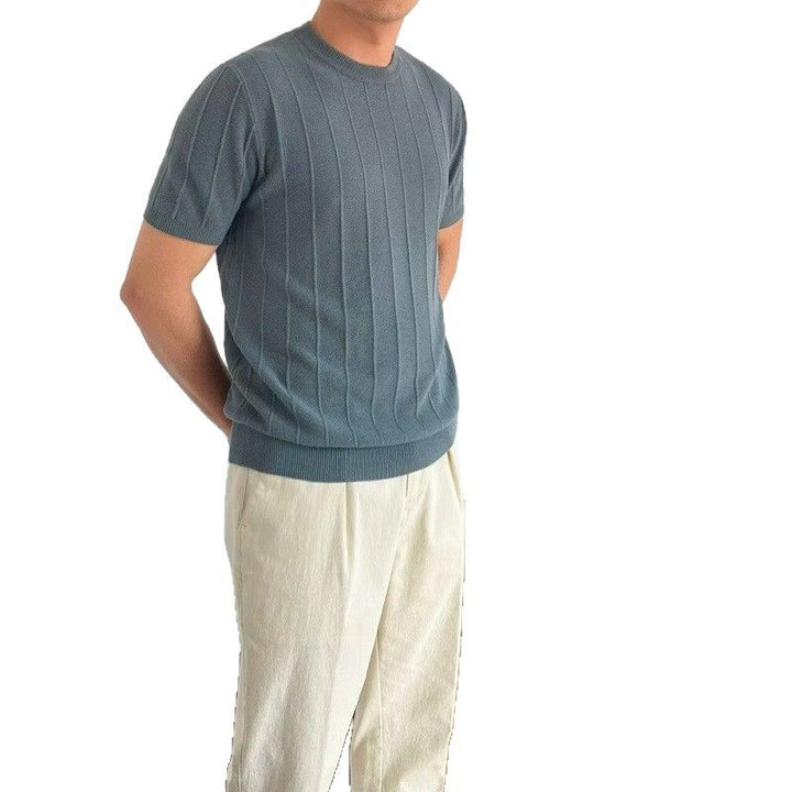 Men's Short Sleeve Knit Sweater with Ribbed Structure Mune Fashion