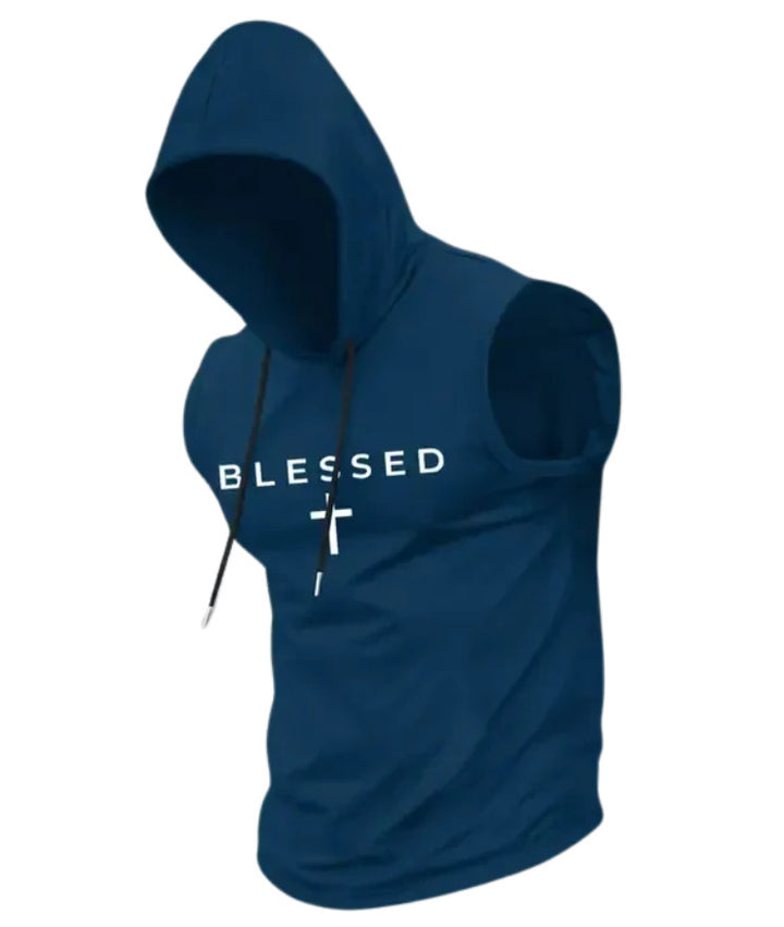 Men's sleeveless hoodie sweatshirt with slogan print and athletic fit Mune Fashion