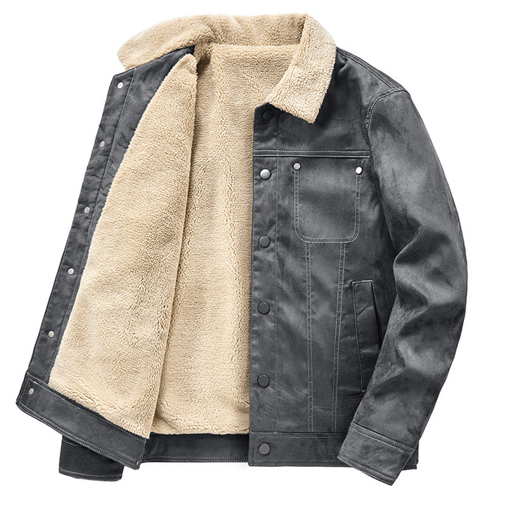 Men's Padded Trucker Jacket in Suede Look with Sherpa Collar Mune Fashion