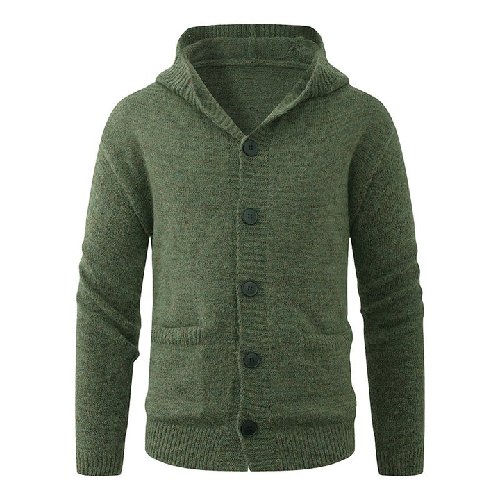 Men's hooded knitted cardigan made of thermal fine knit with a continuous button placket and side pockets Mune Fashion