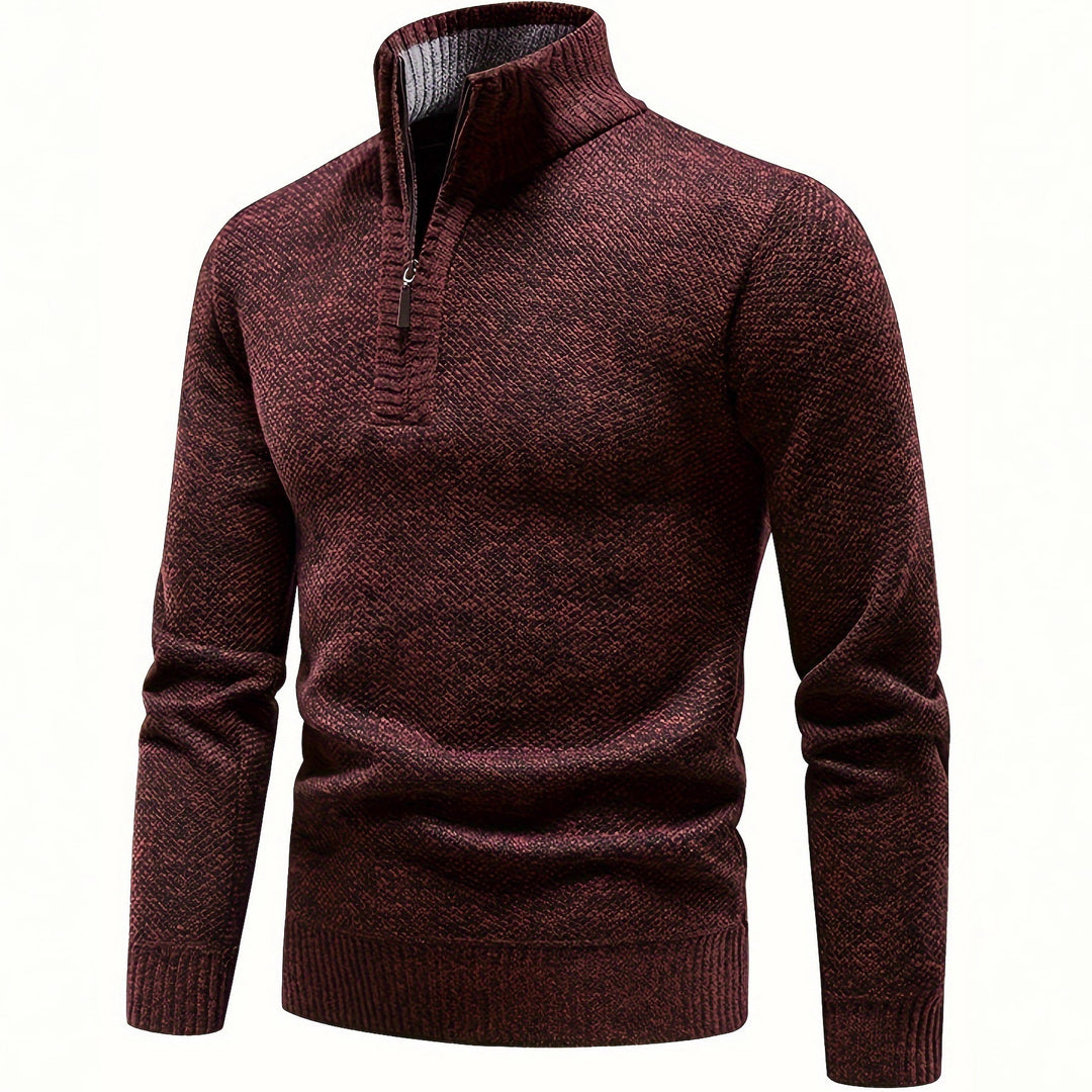 Men's Thermo Knit Sweater with Stand-up Collar and Half Zip Mune Fashion