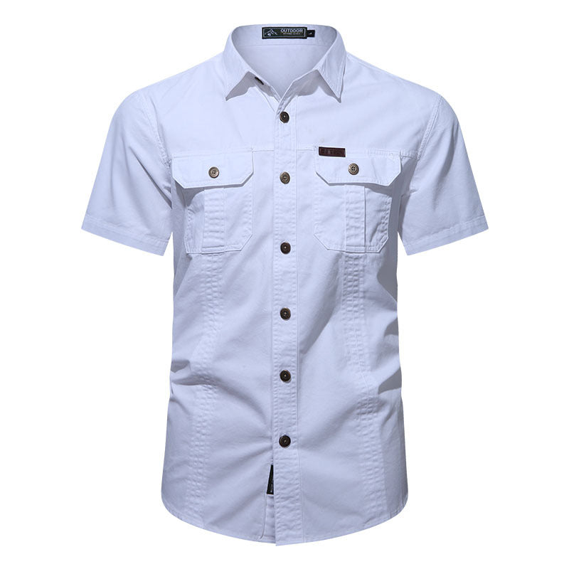 Men's long-sleeved cotton blend work shirt with kent collar and double breast pockets Mune Fashion