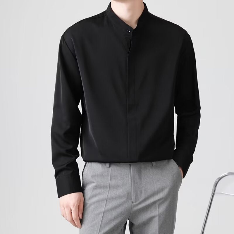 Men's Elegant Stand Collar Shirt Mune Fashion