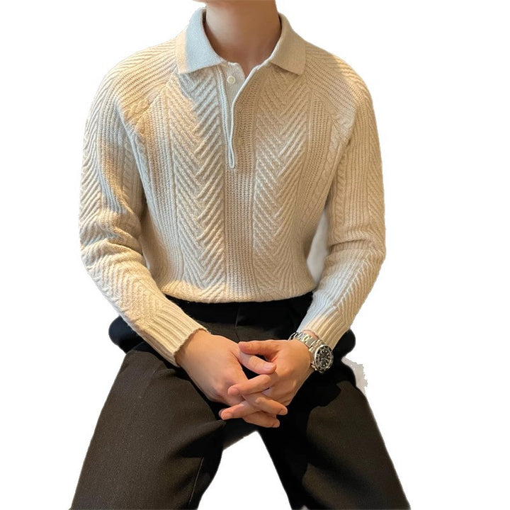 Men's Fashionable Knitted Sweater with Textured V-Neck Mune Fashion