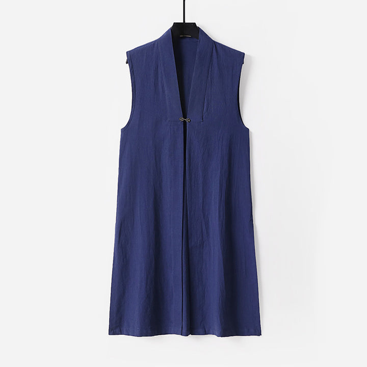 Women's sleeveless long vest with stand-up collar and decorative toggle closure Mune Fashion