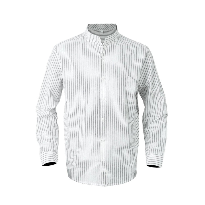 Men's striped stand-up collar shirt made of linen-cotton blend with button placket Mune Fashion
