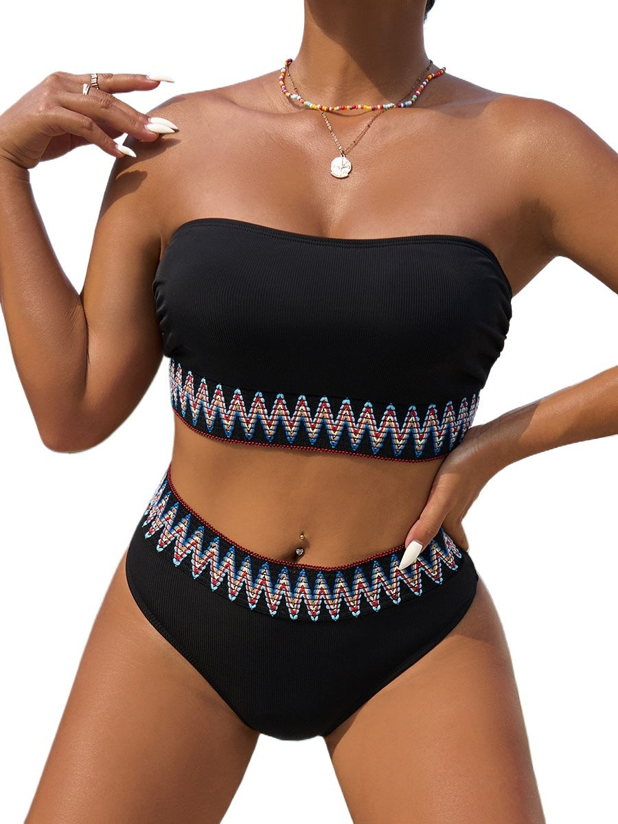 Ladies Two-Piece Bikini with Playful Wave Pattern Mune Fashion