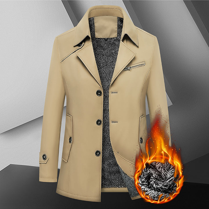 Men's transitional jacket in urban short trench style with notch collar, chest zipper, and patch pockets Mune Fashion
